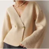 Fashion Solid V Neck Knit Cardigan for Women