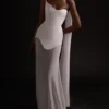 White Backless Asymmetrical Maxi Dress
